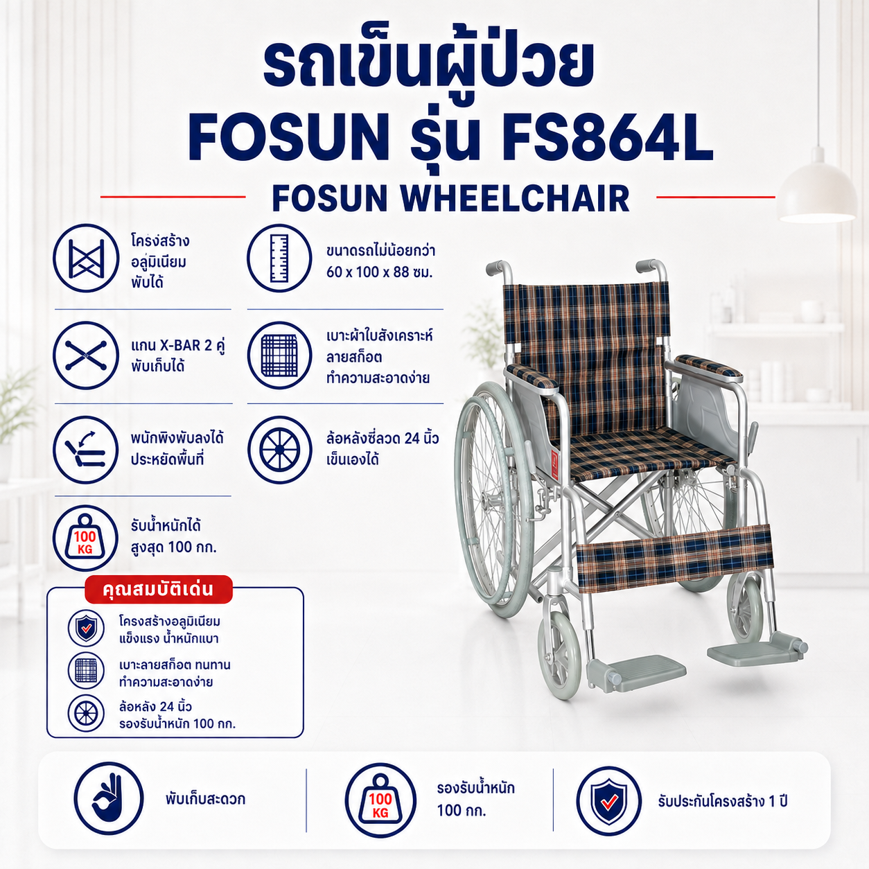 รถเข็นวีลแชร์ FOSUN FS864L